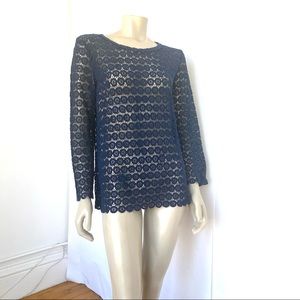 BOHO NAVY BLUE COTTON CROCHET LACE TOP